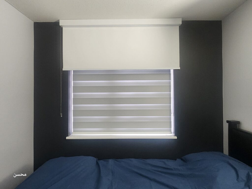 Custom blackout roller shade installed in a bedroom in Burnaby BC